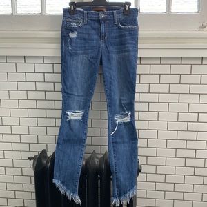 distressed mid rise ankle jeans